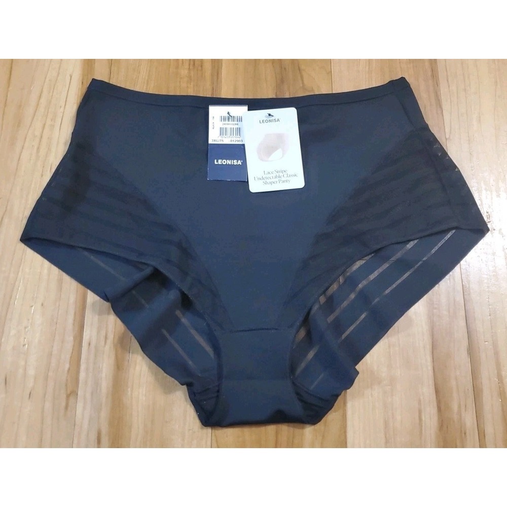 NEW Leonisa Stripe Undetectable Lace Classic Shaper Panty Black Color Size 3XL‎